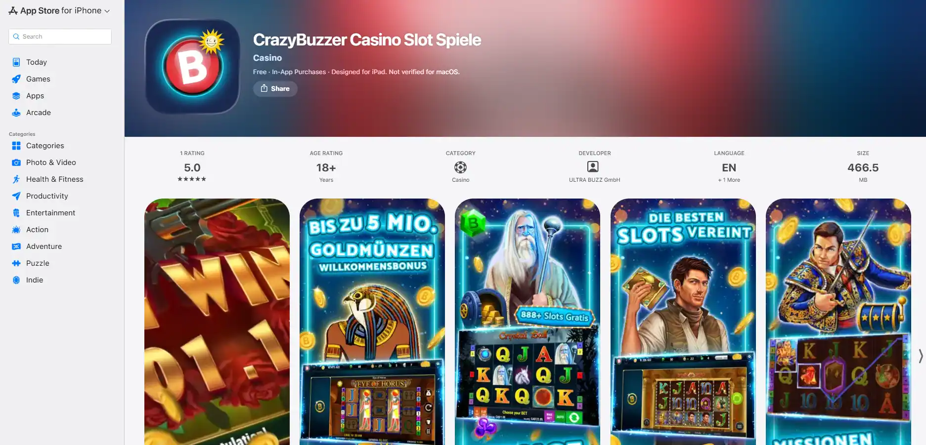 Offizieller CrazyBuzzer Eintrag im deutschen Apple App Store