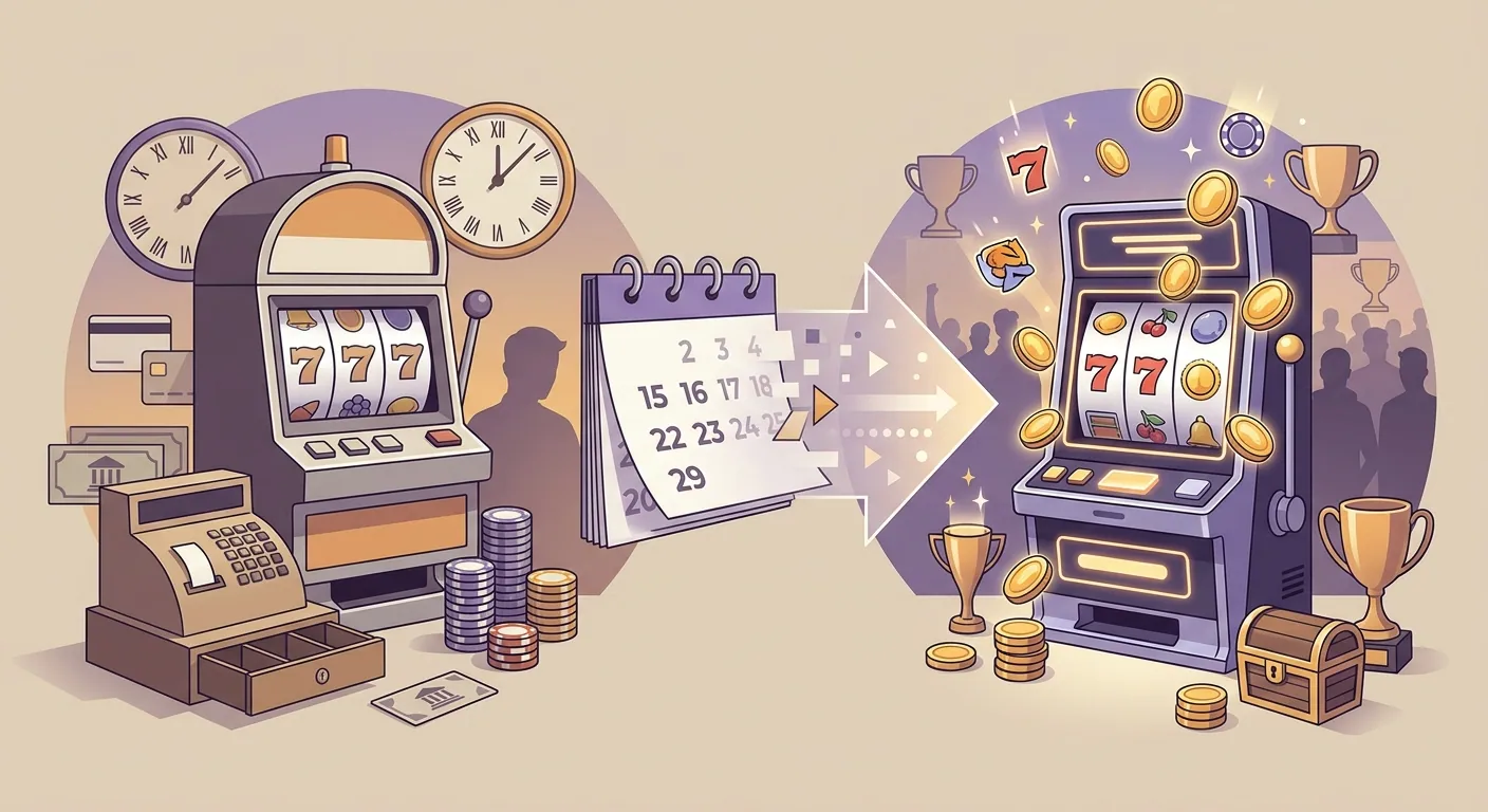 Illustrative Zeitleiste vom früheren Echtgeld-Casino bis zum heutigen Social Casino